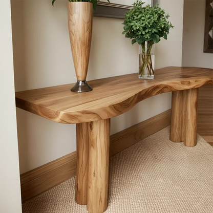 Solid Wood Entry Console Table with Rounded Log Legs - Woodenecho