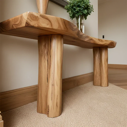 Solid Wood Entry Console Table with Rounded Log Legs - Woodenecho