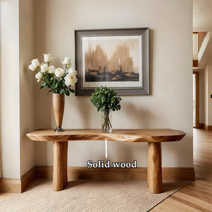 Solid Wood Entry Console Table with Rounded Log Legs - Woodenecho