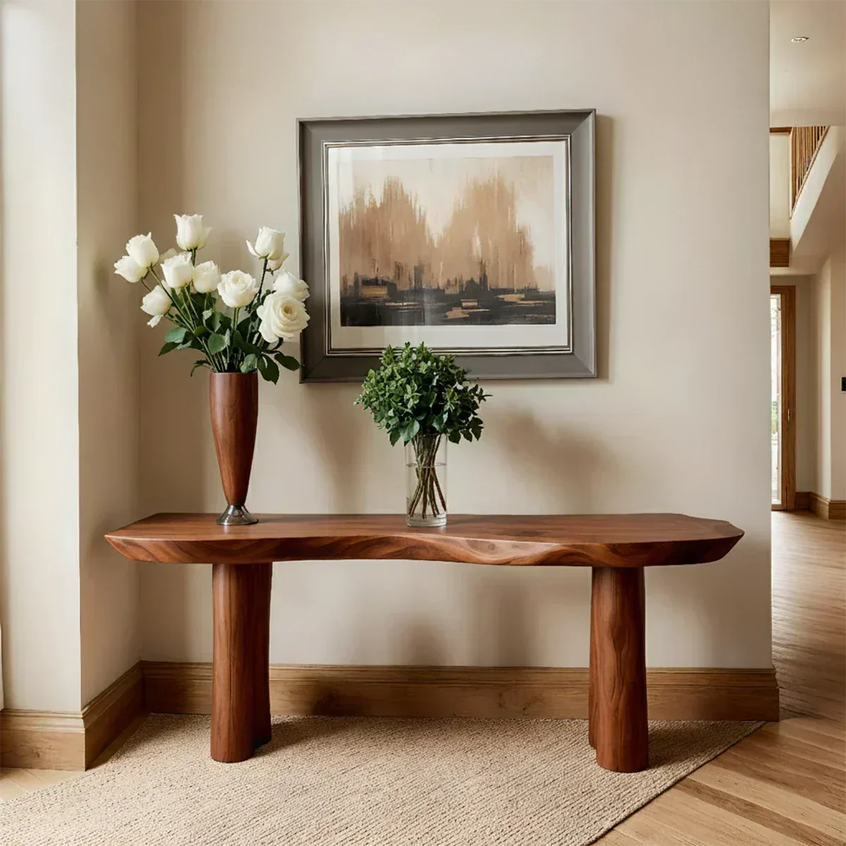 Solid Wood Entry Console Table with Rounded Log Legs - Woodenecho
