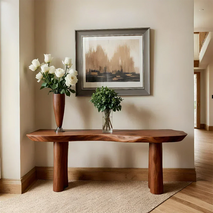 Solid Wood Entry Console Table with Rounded Log Legs - Woodenecho