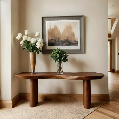 Solid Wood Entry Console Table with Rounded Log Legs - Woodenecho