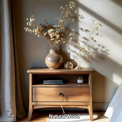 Solid Wood Minimalist Nightstand – Single Drawer & Open Shelf - Rustirawood