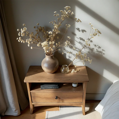 Solid Wood Minimalist Nightstand – Single Drawer & Open Shelf - Rustirawood