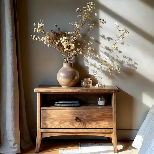 Solid Wood Minimalist Nightstand – Single Drawer & Open Shelf - Woodenecho