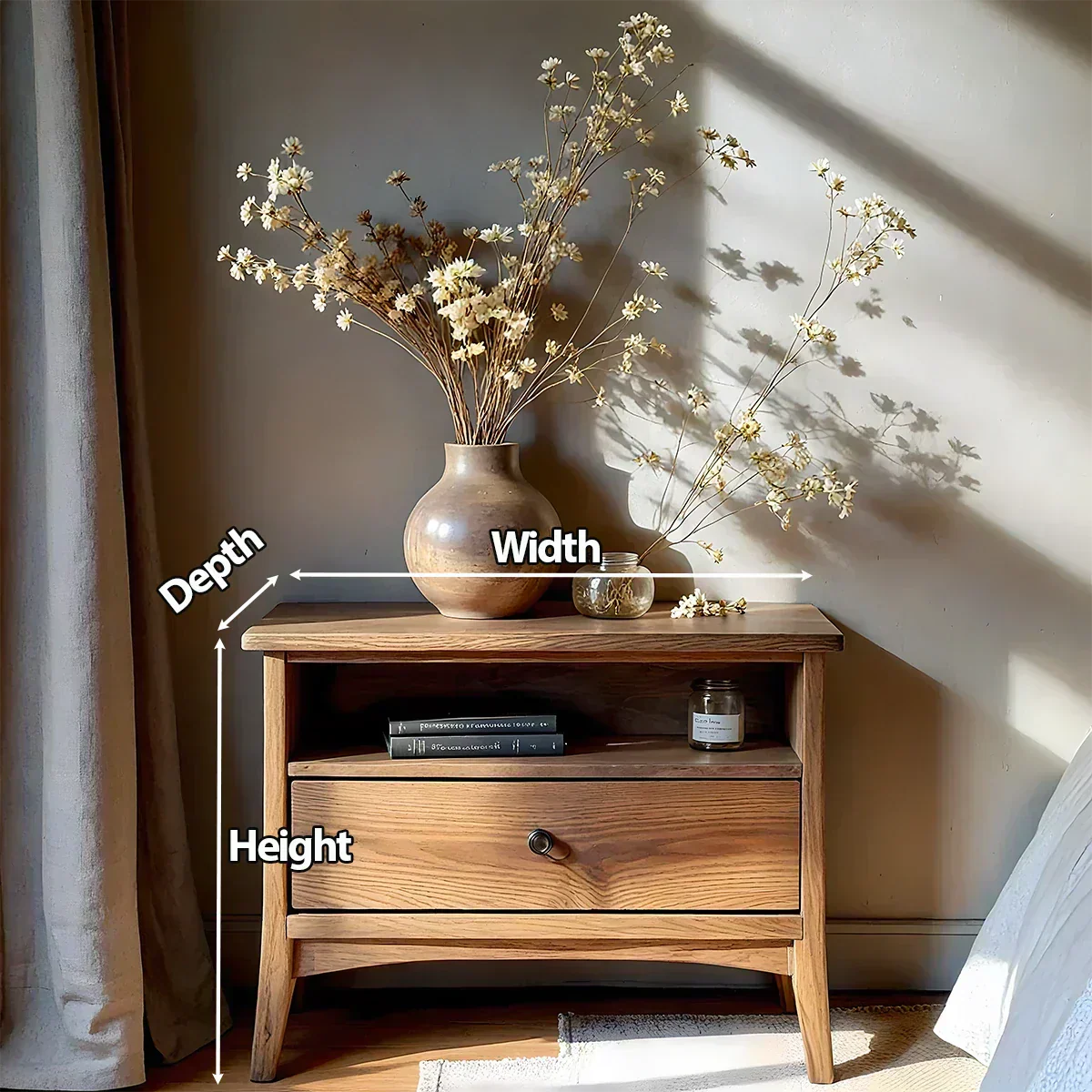 Solid Wood Minimalist Nightstand – Single Drawer & Open Shelf - Woodenecho