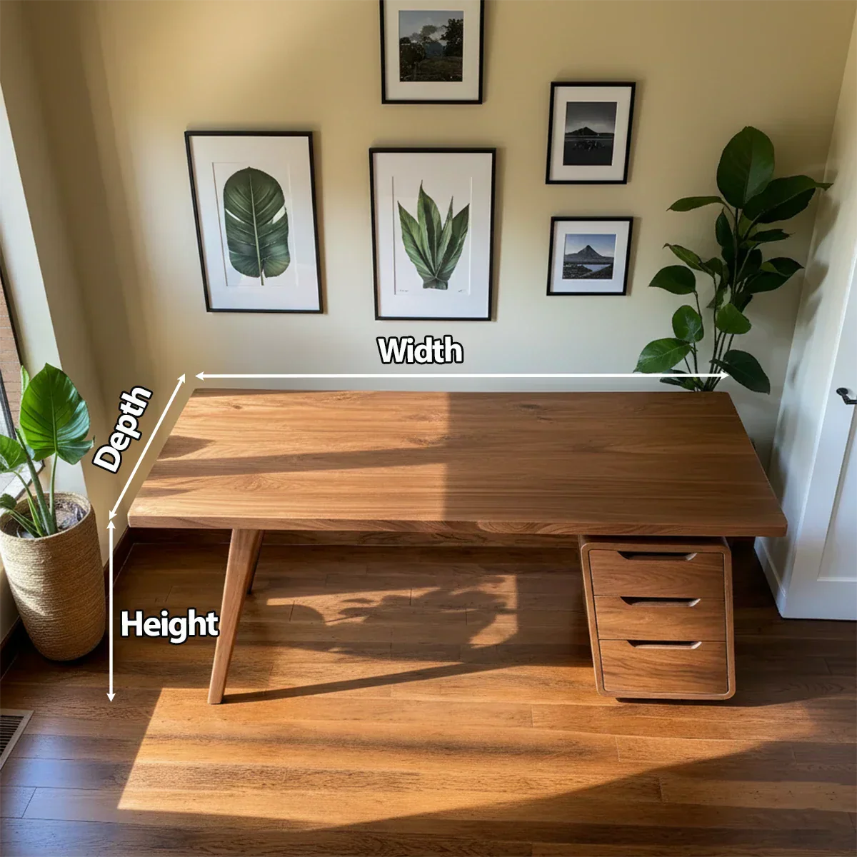 Solid Wood Modern Desk with Integrated Drawer Unit - Rustirawood