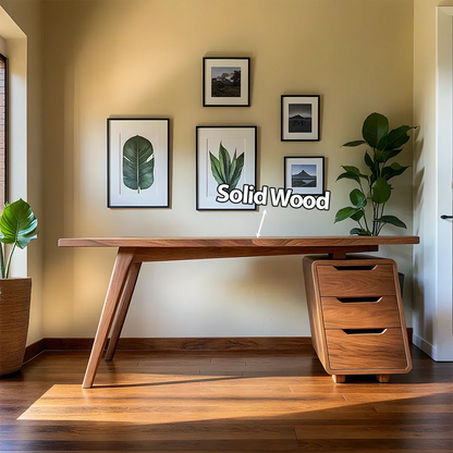 Solid Wood Modern Desk with Integrated Drawer Unit - Rustirawood
