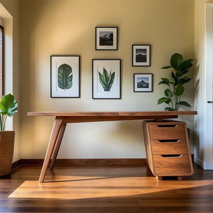 Solid Wood Modern Desk with Integrated Drawer Unit - Rustirawood