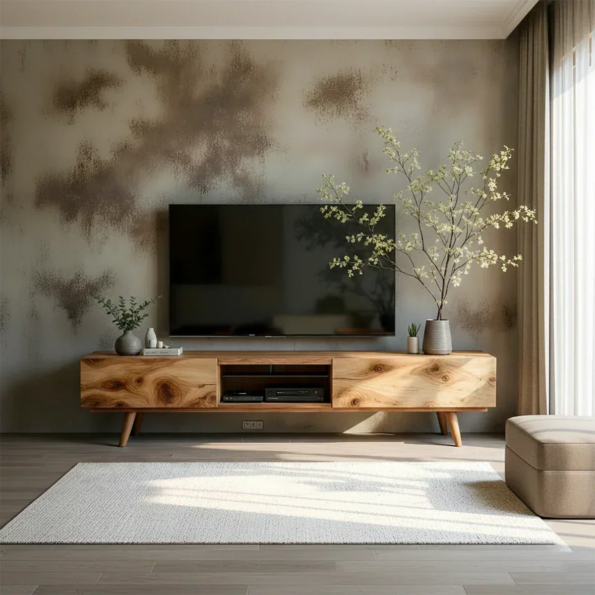 Solid Wood Modern TV Stand – Natural Finish Media Console - Woodenecho