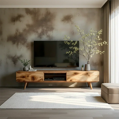 Solid Wood Modern TV Stand – Natural Finish Media Console - Woodenecho