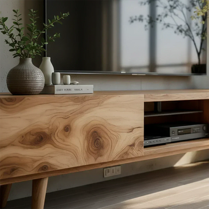 Solid Wood Modern TV Stand – Natural Finish Media Console - Woodenecho