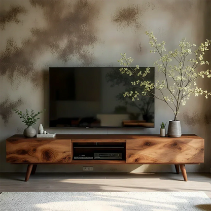 Solid Wood Modern TV Stand – Natural Finish Media Console - Woodenecho