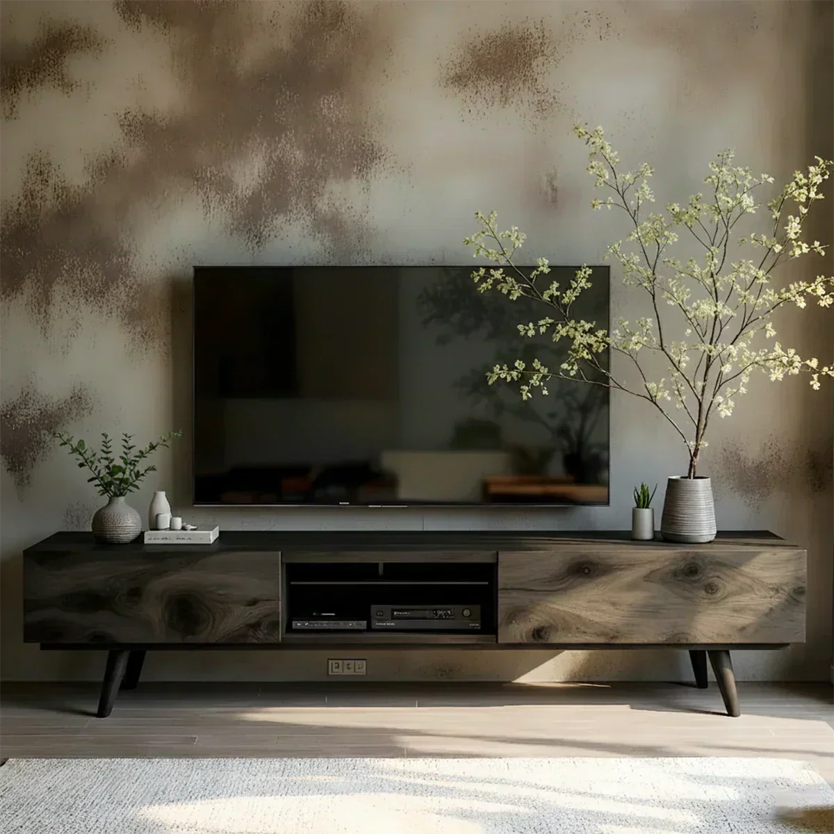 Solid Wood Modern TV Stand – Natural Finish Media Console - Woodenecho