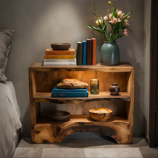 Solid Wood Nightstand – Natural Flow Design - Rustirawood