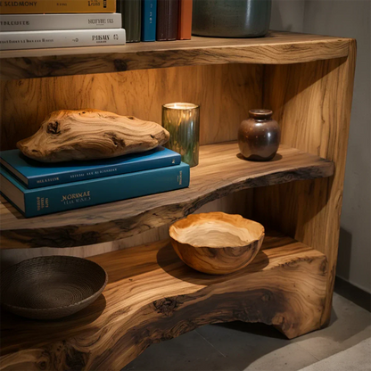 Solid Wood Nightstand – Natural Flow Design - Rustirawood