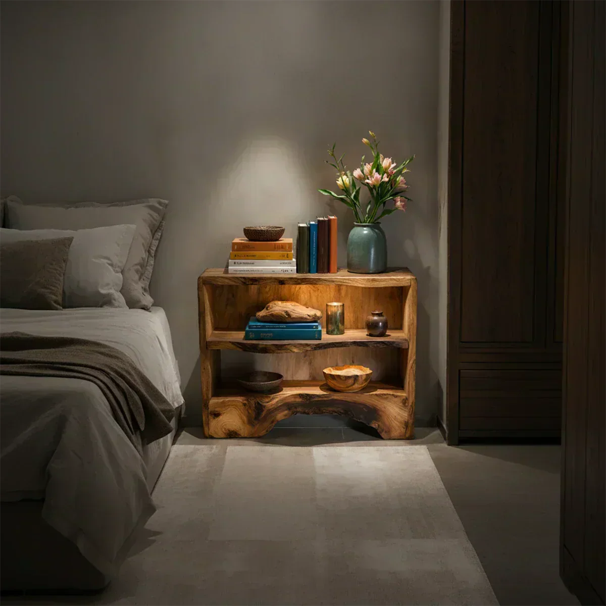 Solid Wood Nightstand – Natural Flow Design - Woodenecho