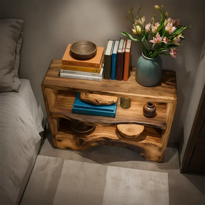 Solid Wood Nightstand – Natural Flow Design - Woodenecho
