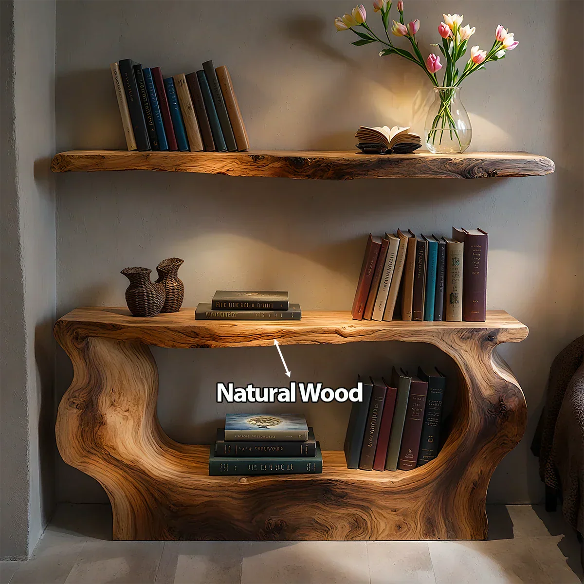 Solid Wood Sculptural Nightstand – Live-Edge Form - Rustirawood