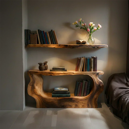 Solid Wood Sculptural Nightstand – Live-Edge Form - Woodenecho