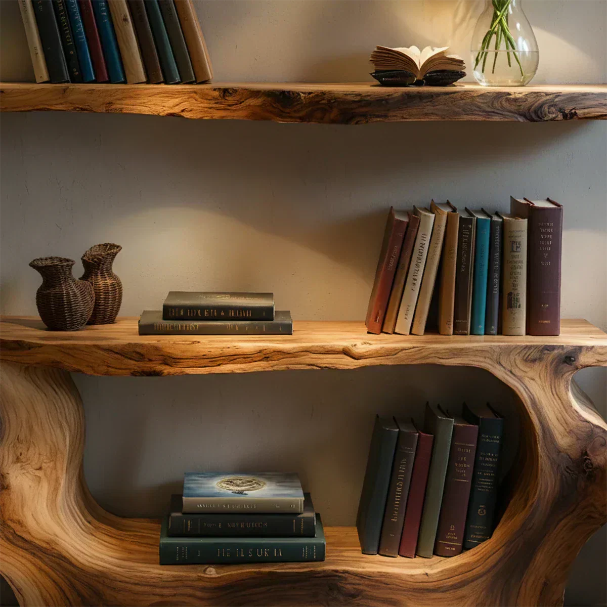 Solid Wood Sculptural Nightstand – Live-Edge Form - Woodenecho
