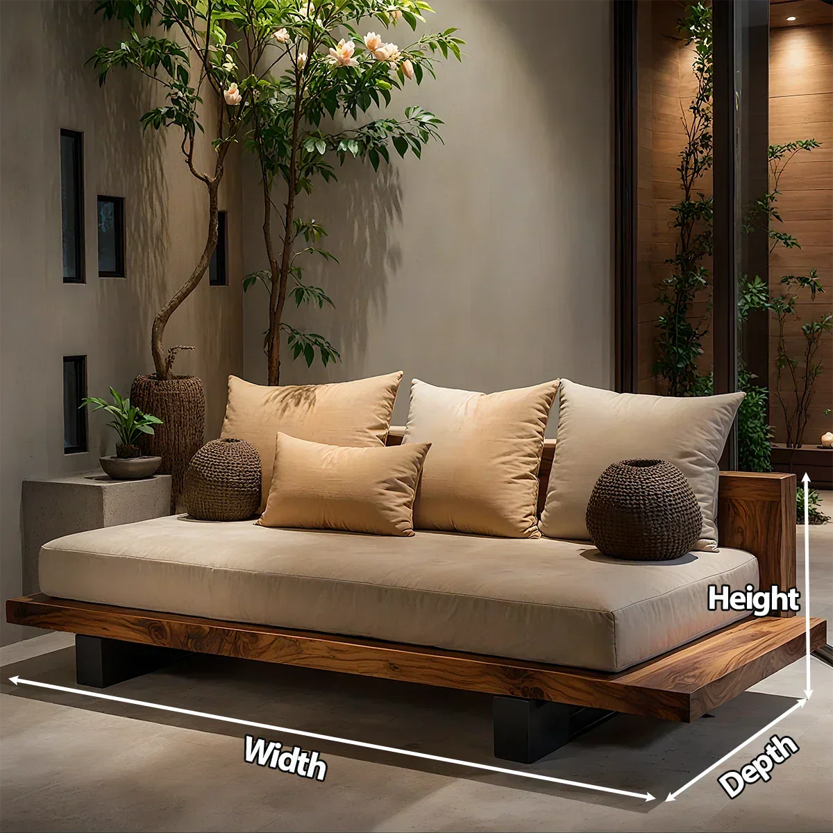 Solid Wood Sofa – Japandi Sanctuary of Calm - Rustirawood