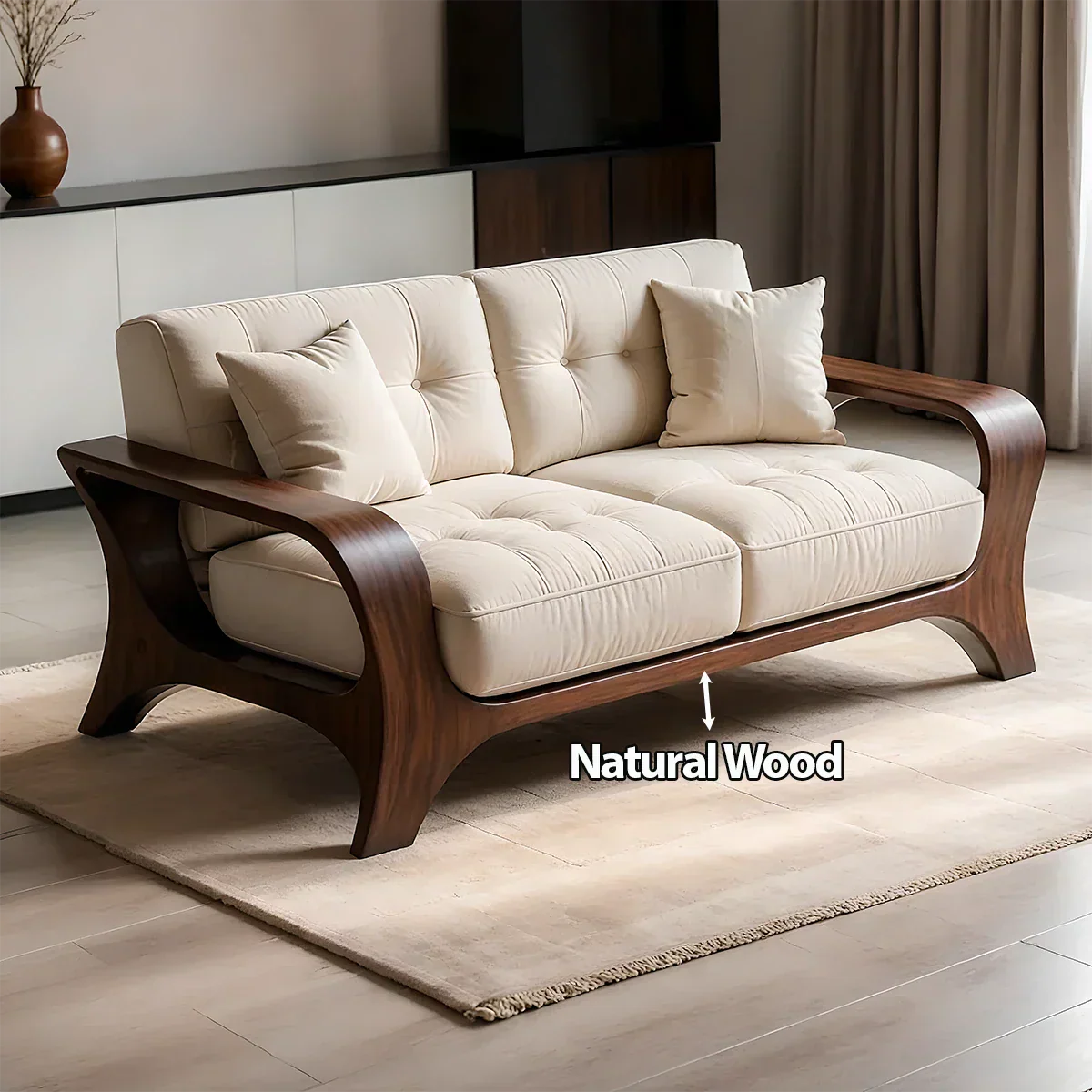 Solid Wood Sofa – Mid Century Curved Elegance Reborn - Rustirawood