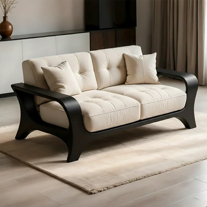 Solid Wood Sofa – Mid Century Curved Elegance Reborn - Rustirawood