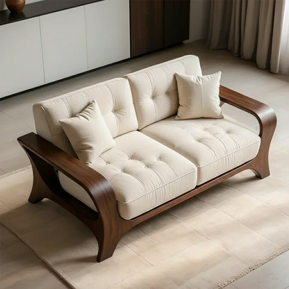 Solid Wood Sofa – Mid Century Curved Elegance Reborn - Woodenecho