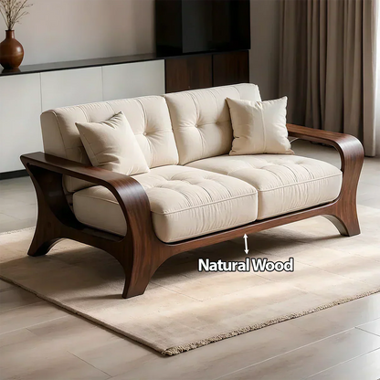 Solid Wood Sofa – Mid Century Curved Elegance Reborn - Woodenecho