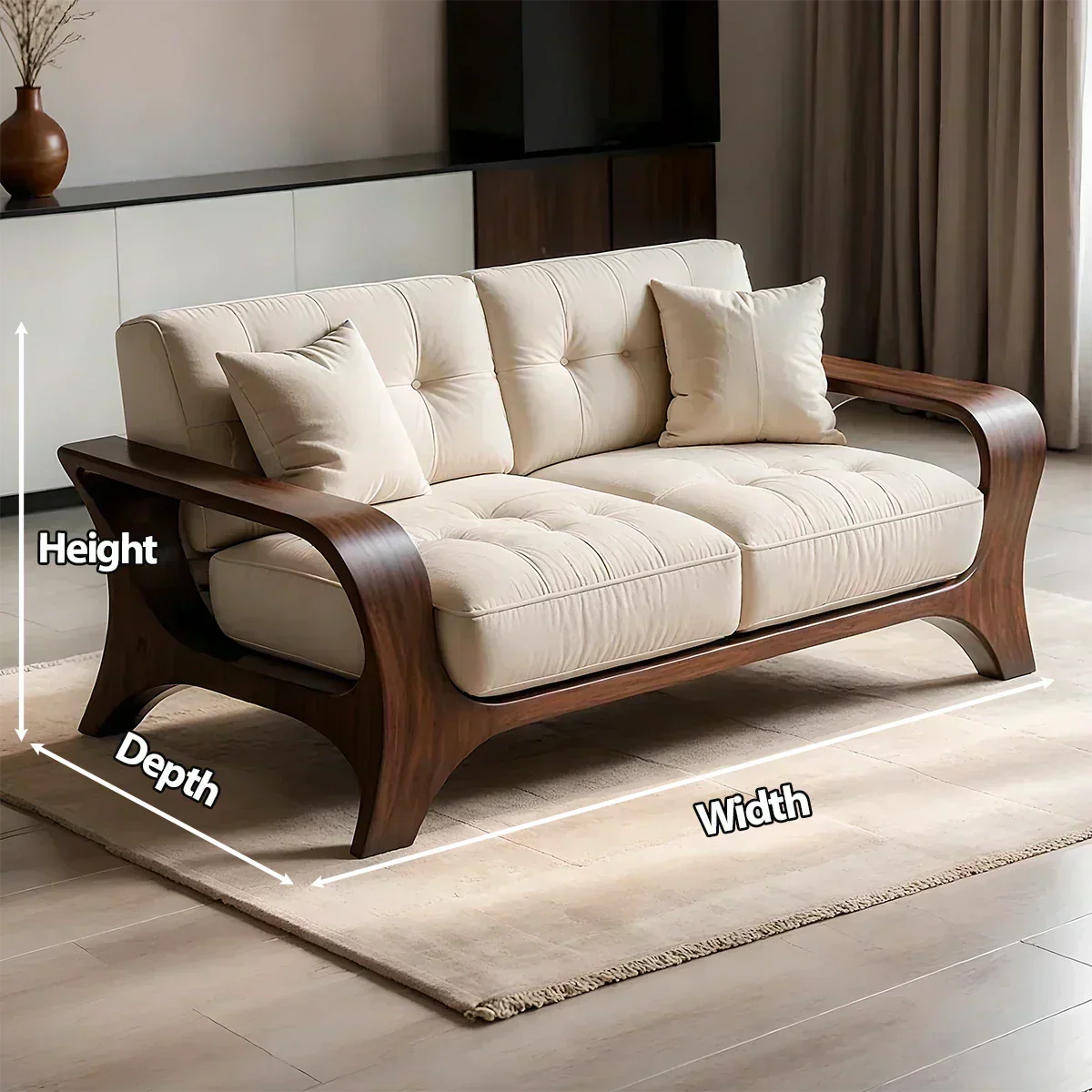 Solid Wood Sofa – Mid Century Curved Elegance Reborn - Woodenecho