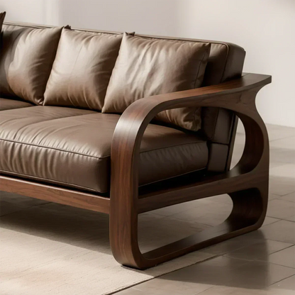 Solid Wood Sofa – Modern Leather Elegance - Woodenecho