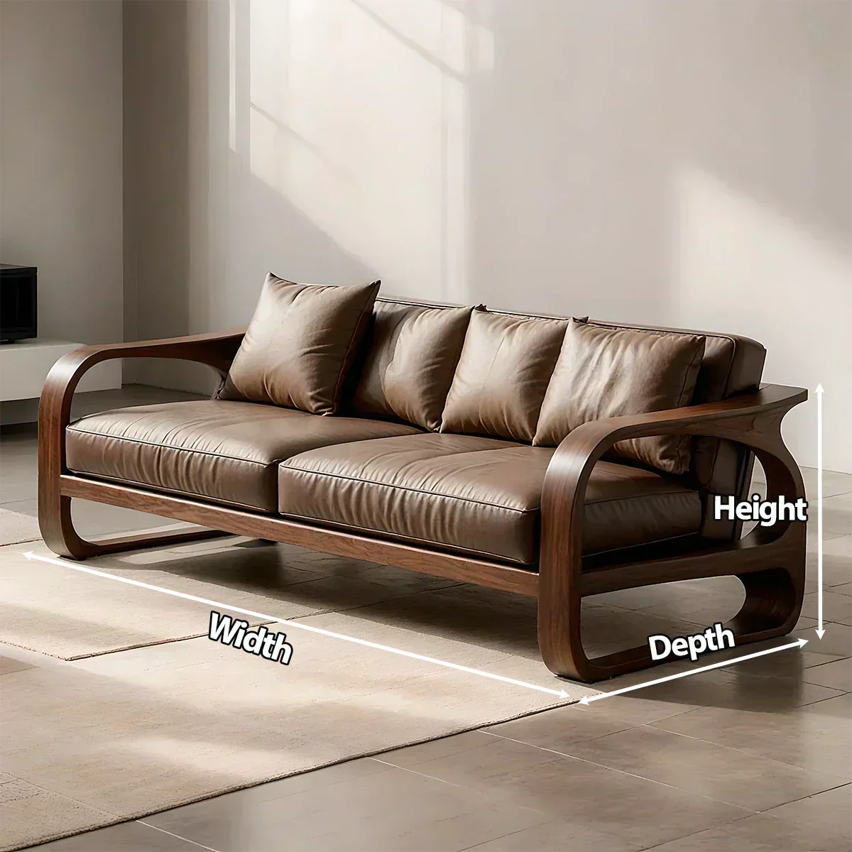 Solid Wood Sofa – Modern Leather Elegance - Woodenecho