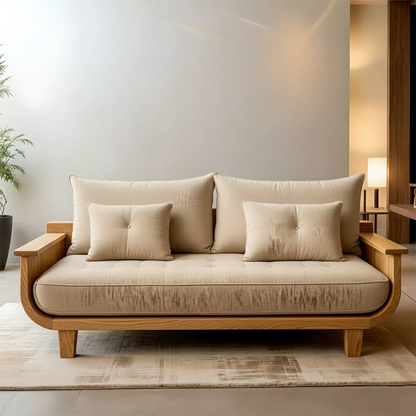 Solid Wood Sofa – Scandinavian Cotton Harmony - Rustirawood