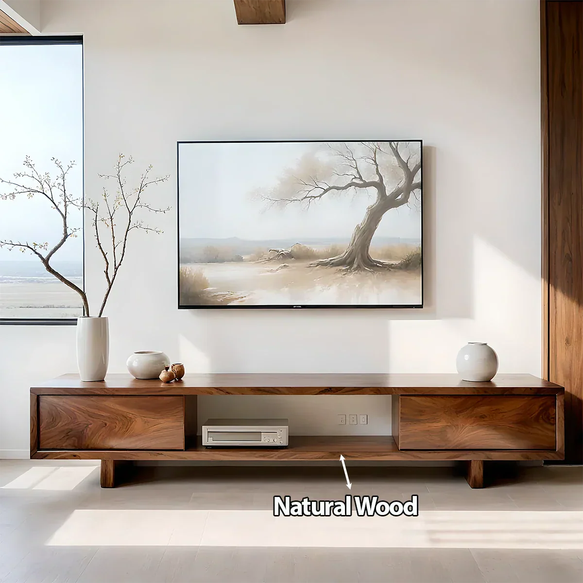 Solid Wood TV Stand – Minimalist Linear Console - Rustirawood