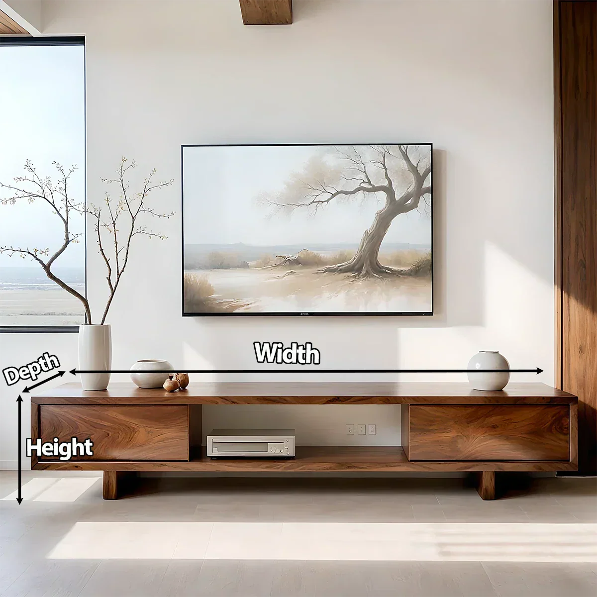 Solid Wood TV Stand – Minimalist Linear Console - Rustirawood