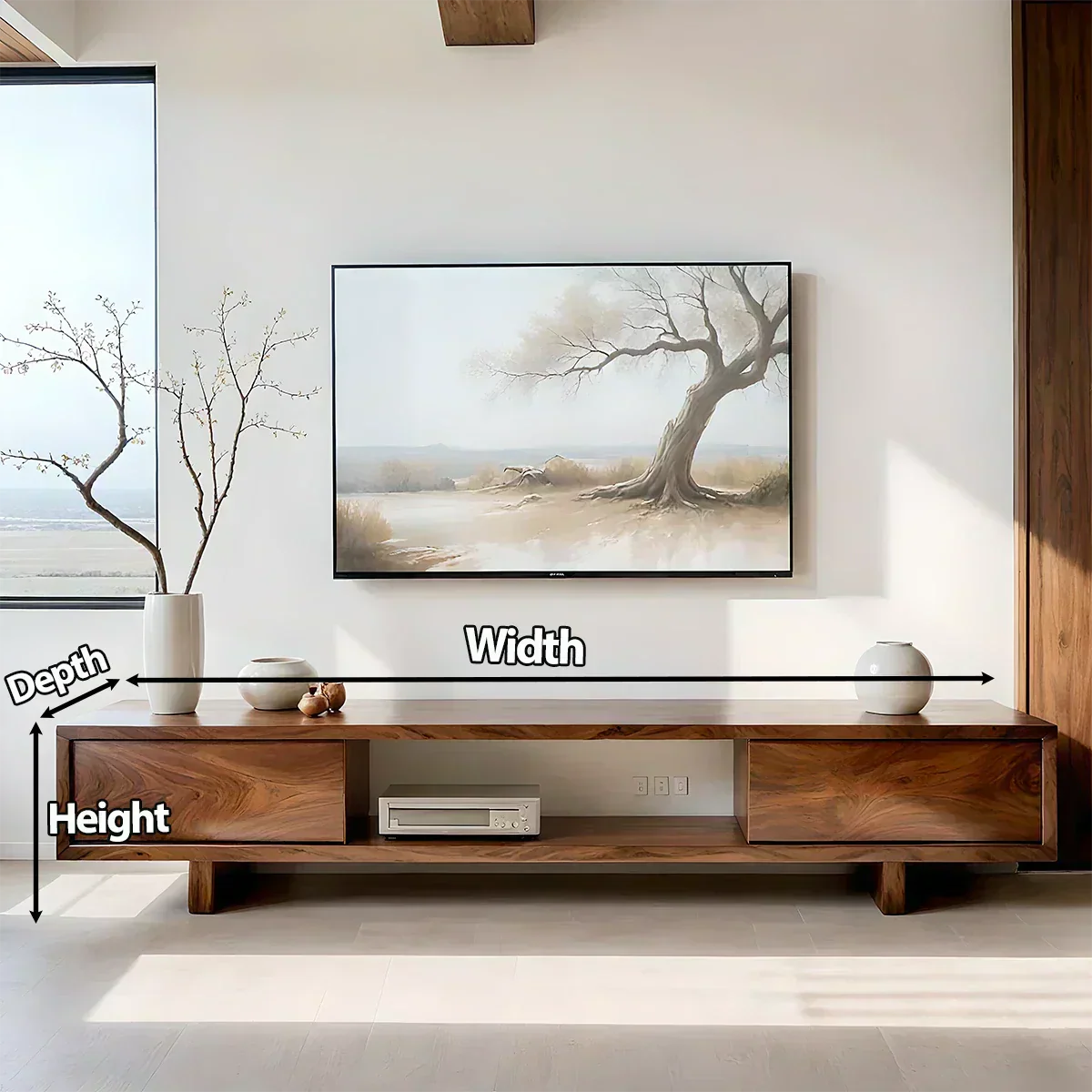 Solid Wood TV Stand – Minimalist Linear Console - Woodenecho