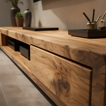 Solid Wood TV Stand – Modern Architectural Block Design - Rustirawood