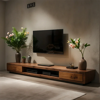 Solid Wood TV Stand – Modern Architectural Block Design - Rustirawood