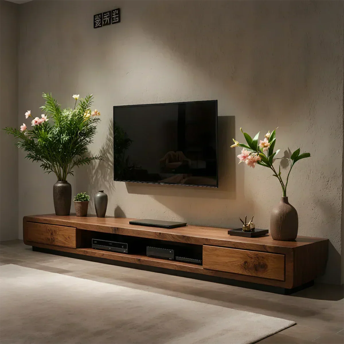Solid Wood TV Stand – Modern Architectural Block Design - Woodenecho