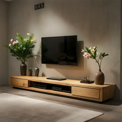 Solid Wood TV Stand – Modern Architectural Block Design - Woodenecho