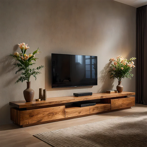 Solid Wood TV Stand – Modern Architectural Linear Design - Rustirawood