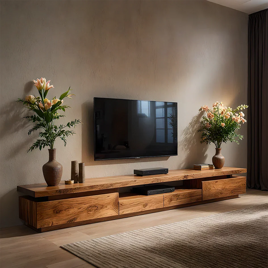 Solid Wood TV Stand – Modern Architectural Linear Design - Rustirawood