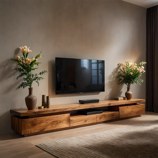 Solid Wood TV Stand – Modern Architectural Linear Design - Woodenecho