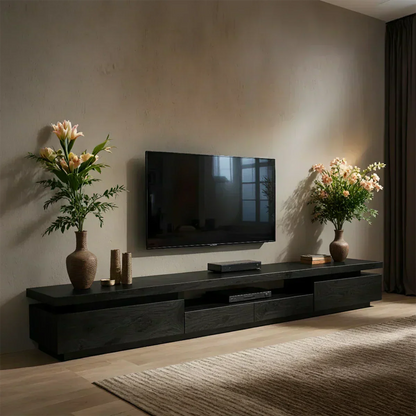 Solid Wood TV Stand – Modern Architectural Linear Design - Woodenecho