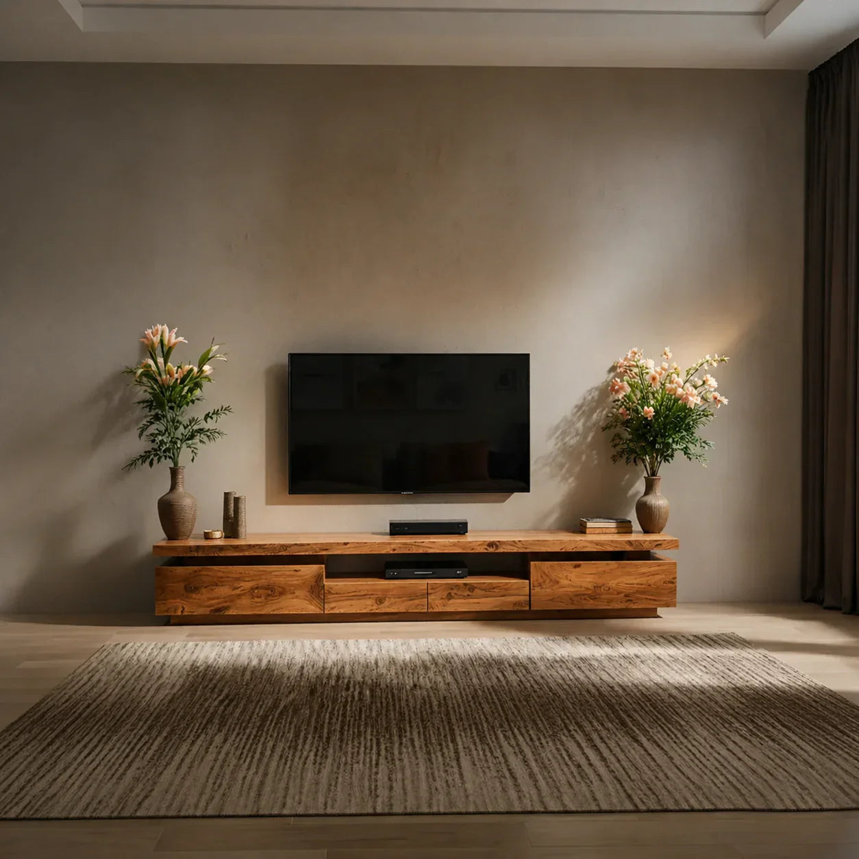 Solid Wood TV Stand – Modern Architectural Linear Design - Woodenecho