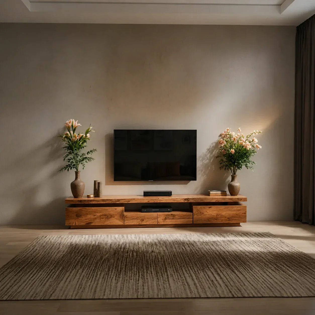 Solid Wood TV Stand – Modern Architectural Linear Design - Woodenecho