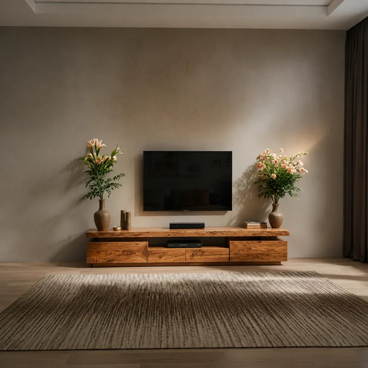 Solid Wood TV Stand – Modern Architectural Linear Design - Woodenecho