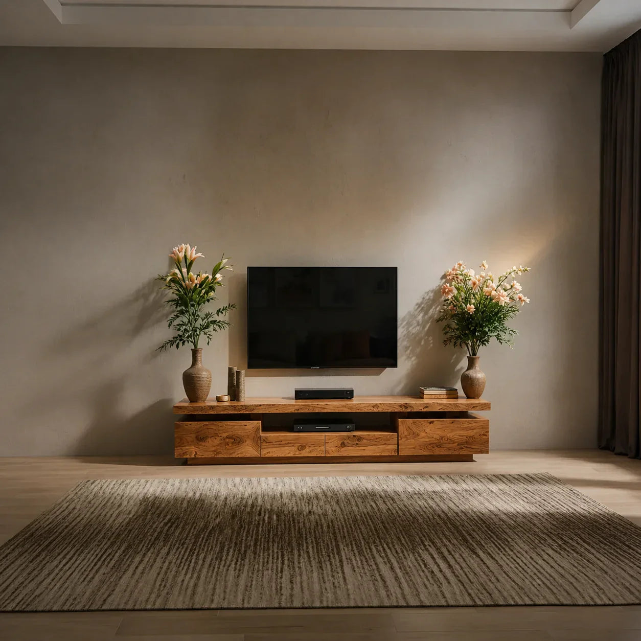 Solid Wood TV Stand – Modern Architectural Linear Design - Woodenecho