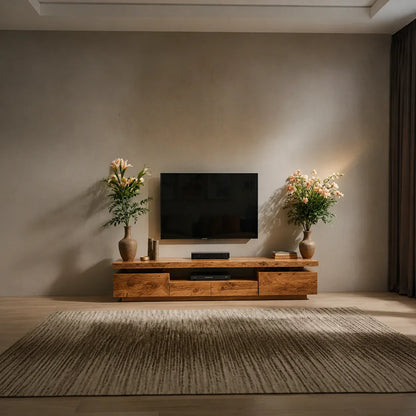 Solid Wood TV Stand – Modern Architectural Linear Design - Woodenecho